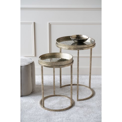 Venetian Diamond Set of Two Side Tables in Antique Gold Finish Venetian Diamond Set of Two Side Tables in Antique Gold Finish