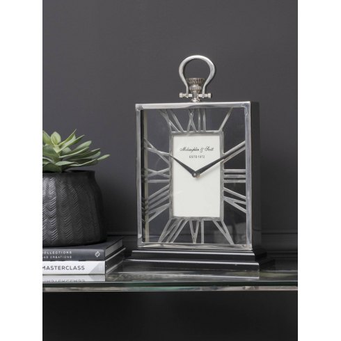 Cambridge Silver and Black Skeletal Mantel Clock Cambridge Silver and Black Skeletal Mantel Clock