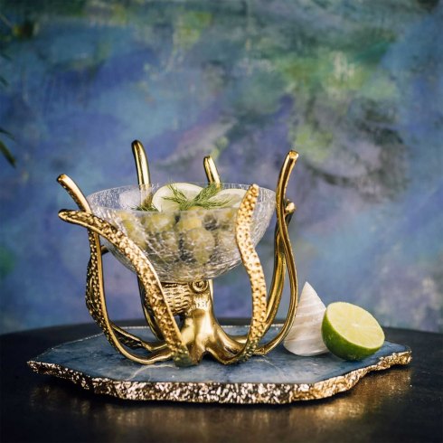 Gold Mini Octopus Stand & Crackle Glass Prawn Cocktail Bowl Gold Mini Octopus Stand & Crackle Glass Prawn Cocktail Bowl