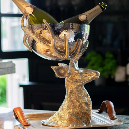 Stag Head with Hammered Metal Bowl Stag Head with Hammered Metal Bowl