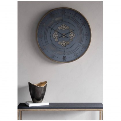 Brunel Industrial Round Wall Clock In Grey/Gold Finish Brunel Industrial Round Wall Clock In Grey/Gold Finish