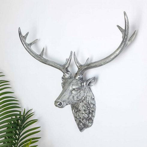 Stag Head Wall Decor - Silver Finish Stag Head Wall Decor - Silver Finish