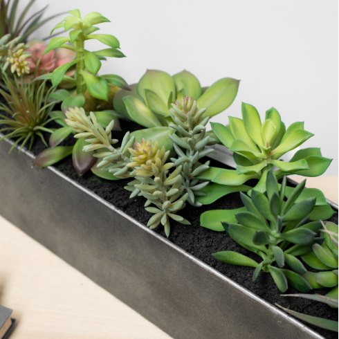 Artificial Succulent Mix Plants In Steel Trough Artificial Succulent Mix Plants In Steel Trough
