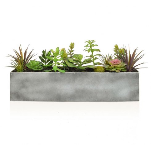Artificial Succulent Mix Plants In Steel Trough Artificial Succulent Mix Plants In Steel Trough