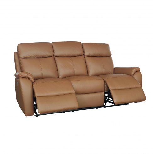 Montego Power Reclining Three Seater Sofa In Tan Leather with Skai Back Montego Power Reclining Three Seater Sofa In Tan Leather with Skai Back