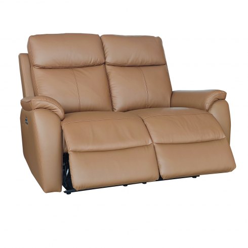 Montego Power Reclining Two Seater Sofa In Tan Leather with Skai Back Montego Power Reclining Two Seater Sofa In Tan Leather with Skai Back