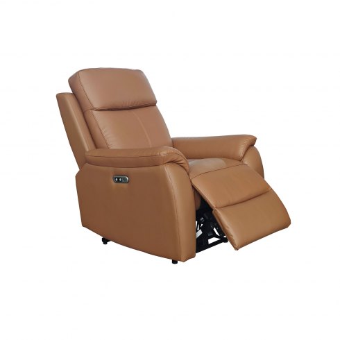 Montego Power Reclining Armchair In Tan Leather with Skai Back Montego Power Reclining Armchair In Tan Leather with Skai Back