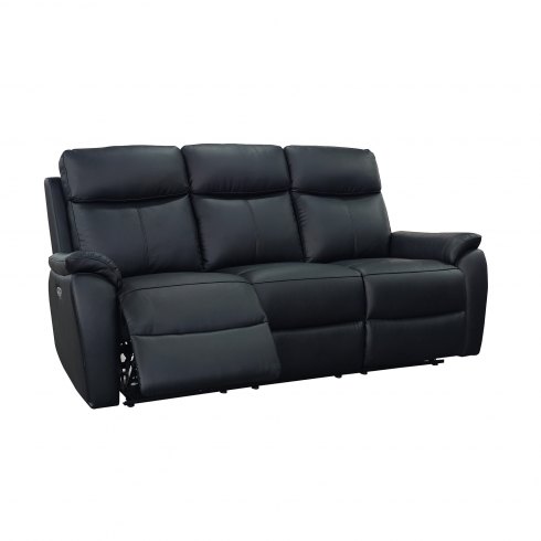 Montego Power Reclining Three Seater Sofa In Black Leather with Skai Back Montego Power Reclining Three Seater Sofa In Black Leather with Skai Back