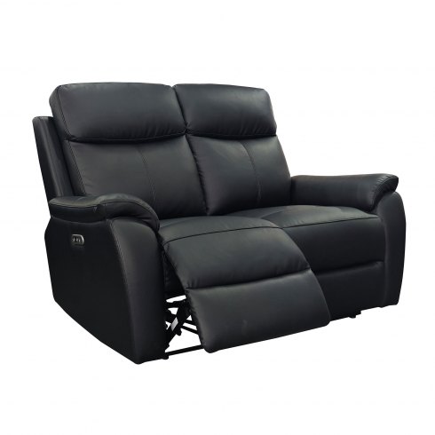 Montego Power Reclining Two Seater Sofa In Black Leather with Skai Back Montego Power Reclining Two Seater Sofa In Black Leather with Skai Back