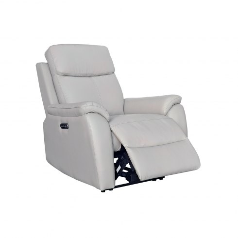 Montego Power Reclining Armchair In Pewter Leather with Skai Back Montego Power Reclining Armchair In Pewter Leather with Skai Back