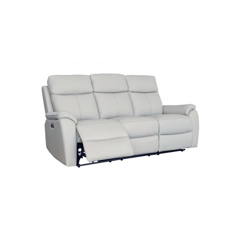 Montego Power Reclining Three Seater Sofa In Pewter Leather with Skai Back Montego Power Reclining Three Seater Sofa In Pewter Leather with Skai Back