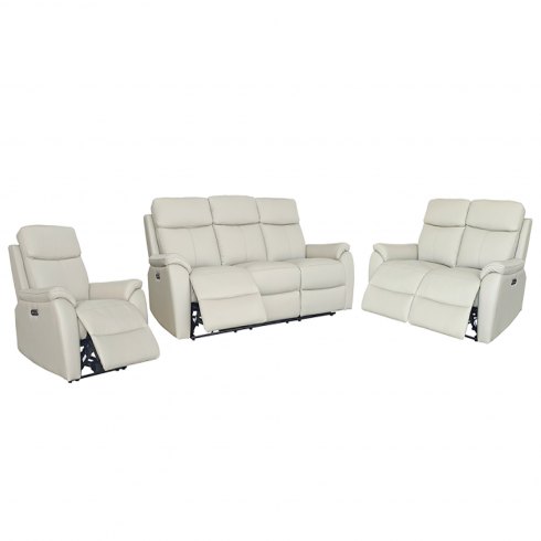 Montego Power Reclining Group: 3-Seater Sofa, 2-Seater Sofa & Armchair In Pewter Leather / Skai Back Montego Power Reclining Group: 3-Seater Sofa, 2-Seater Sofa & Armchair In Pewter Leather / Skai Back