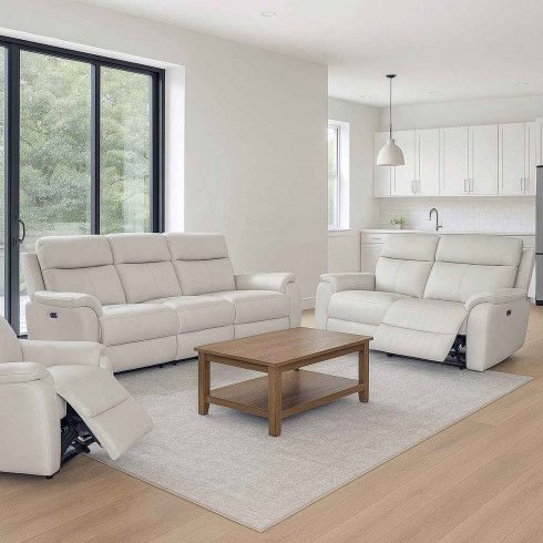 Montego Power Reclining Group: 3-Seater Sofa, 2-Seater Sofa & Armchair In Pewter Leather / Skai Back Montego Power Reclining Group: 3-Seater Sofa, 2-Seater Sofa & Armchair In Pewter Leather / Skai Back