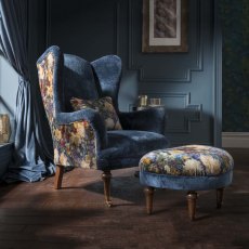 Crawford Wing Chair in Allure Azure Velvet and Printed Velvet Outside Trim Crawford Wing Chair in Allure Azure Velvet and Printed Velvet Outside Trim