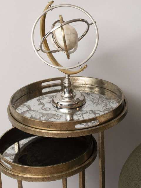 Libra Interiors Colley Stainless Steel Armilliary Sculpture with Bone Globe