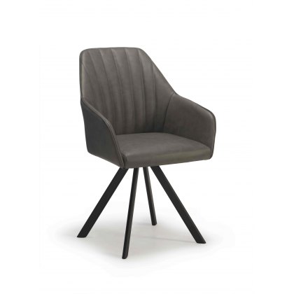 Elio Swivel Dining Chair in Dark Grey Faux Bison Upholstery