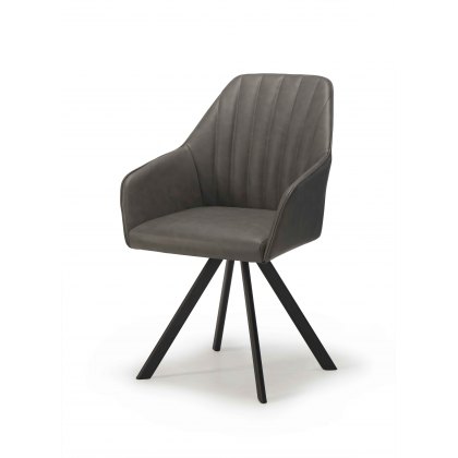 Elio Swivel Dining Chair in Dark Grey Faux Bison Upholstery