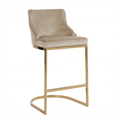 Bolton Bar Stool in Khaki Velvet & Polished Gold Finish