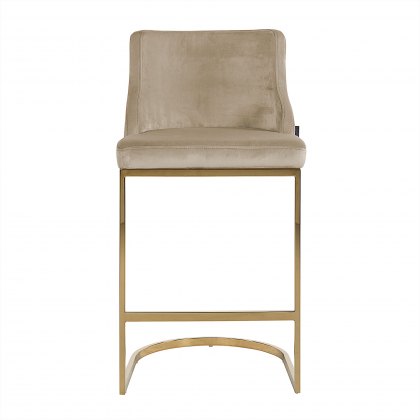 Bolton Bar Stool in Khaki Velvet & Polished Gold Finish