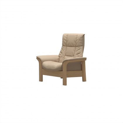 Stressless Windsor High Back 1 Seater Reclining Chair in Paloma Beige Leather & Oak Wood Frame