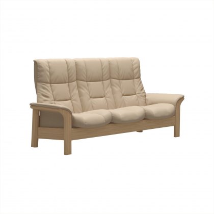 Stressless Windsor High Back 3 Seater Reclining Sofa in Paloma Beige Leather & Oak Wood Frame