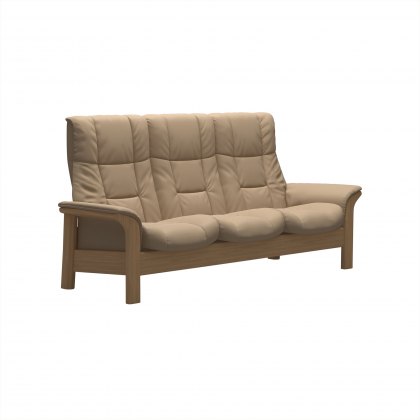 Stressless Windsor High Back 3 Seater Reclining Sofa in Paloma Sand Leather & Oak Wood Frame