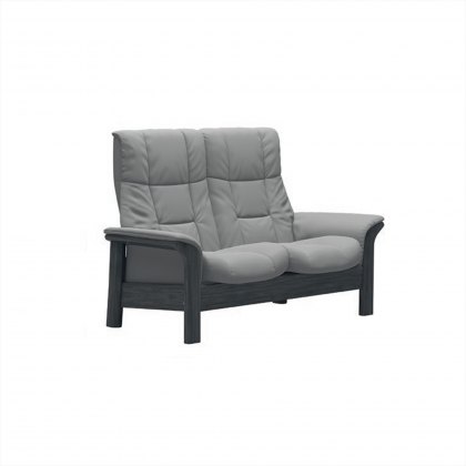 Stressless Windsor High Back 2 Seater Reclining Sofa in Paloma Silver Grey Leather & Grey Wood