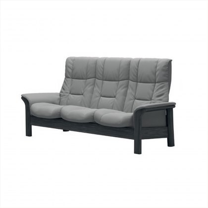 Stressless Windsor High Back 3 Seater Reclining Sofa in Paloma Silver Grey Leather & Grey Wood