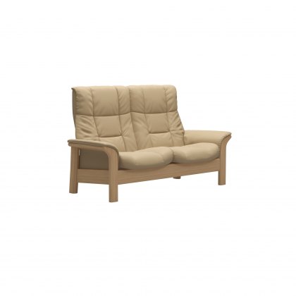 Stressless Buckingham High Back 2 Seater Reclining Sofa in Paloma Beige Leather & Oak Wood Frame