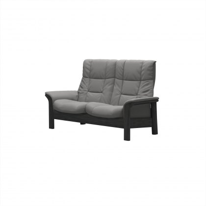 Stressless Buckingham High Back 2 Seater Reclining Sofa in Paloma Silver Grey Leather & Grey Wood