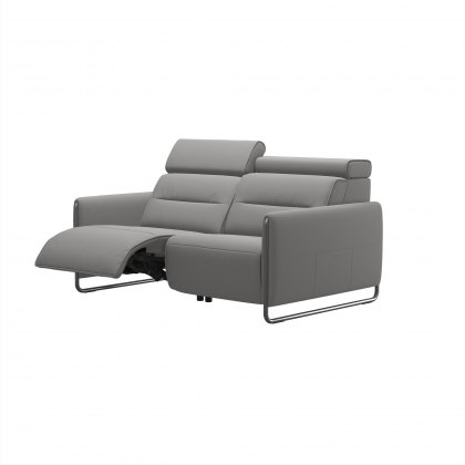 Stressless Emily 2 Seater Sofa with 2 Power Recliners in Paloma Silver Grey Leather & Chrome Arm