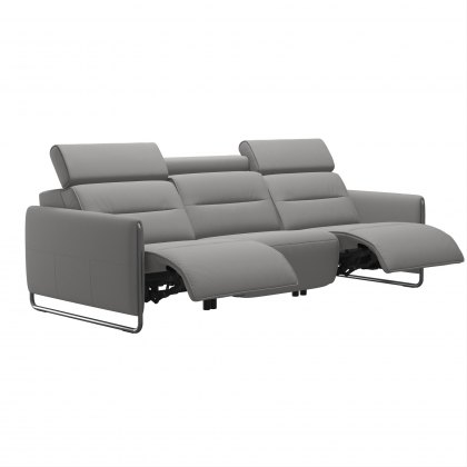 Stressless Emily 3 Seater Sofa with 2 Power Recliners in Paloma Silver Grey Leather & Chrome Arm