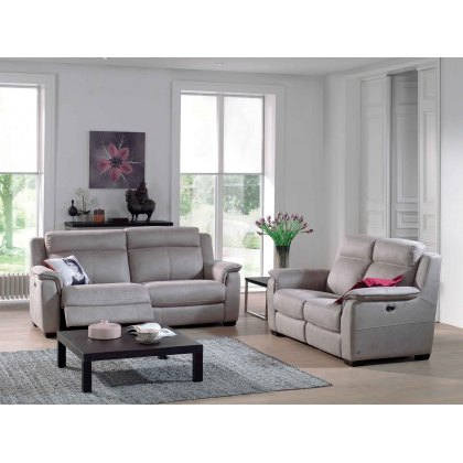 Buffalo 2 Seater Sofa with 2 Power Recliners in Silver Grey Fabric & Charcoal Piping