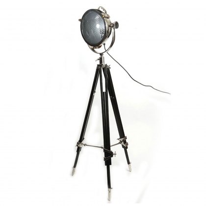 Rolls Headlamp Floor Lamp with Black Wood Tripod