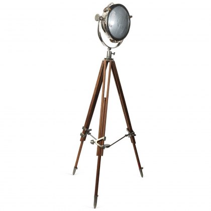 Rolls Headlamp Floor Lamp with Natural Wood Tripod