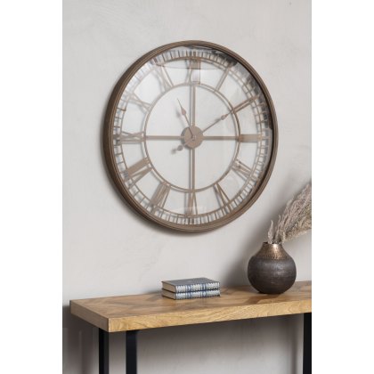 Farringdon Antique Rust Skeleton Glass Wall Clock 80cm