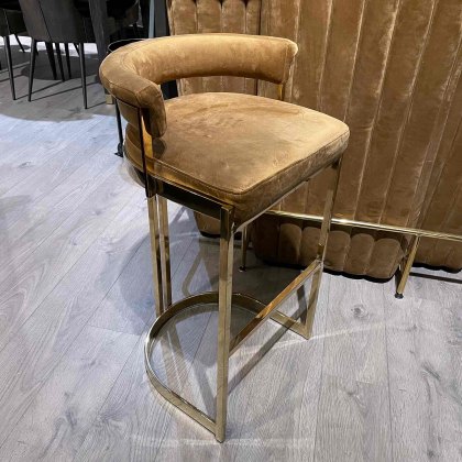 Caramel Velvet Art Deco Bar Chair with Gold Finish