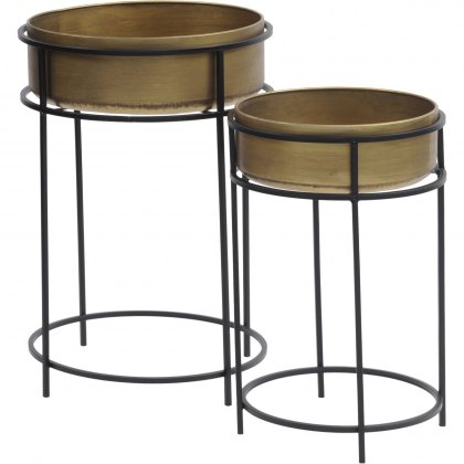 Aztec Set of Two Tall Planters In Gold