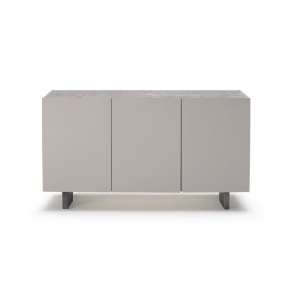 Asti Three Door Ceramic-Top Sideboard in Light Grey Lacquer