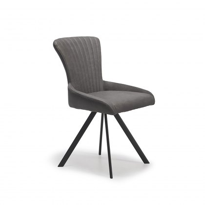 Vicki Swivel Dining Chair in Light Grey Ribbed Faux Saddle Leather