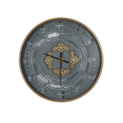 Brunel Industrial Round Wall Clock In Grey/Gold Finish