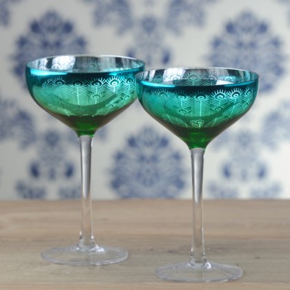 Set of Two Peacock Champagne Glasses