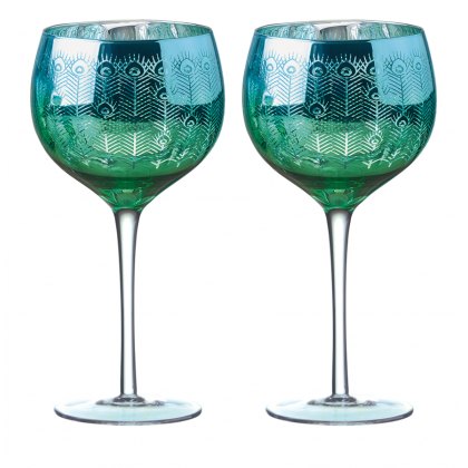 Set of Two Peacock Gin Glasses