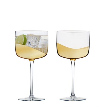 Set of Two Wave Gin Glasses - Gold