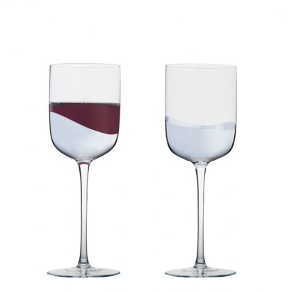 Set of Two Wave Wine Glasses - Silver