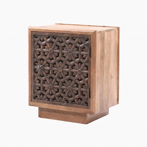 Botanical Fretwork End Table in Mango Wood