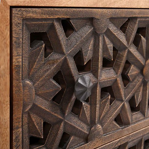 Botanical Fretwork Three Drawer Chest in Mango Wood