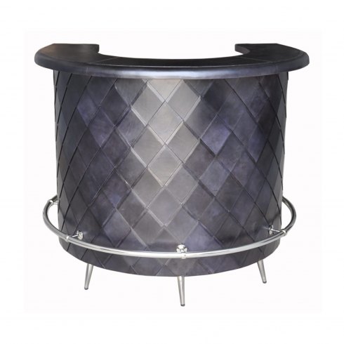 Dark Grey Leather Curved Home Bar With Diamond Pattern