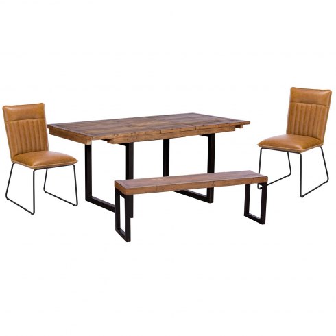 Key West 140cm Extending Dining Table, Small Bench & Two Cooper Dining Chairs