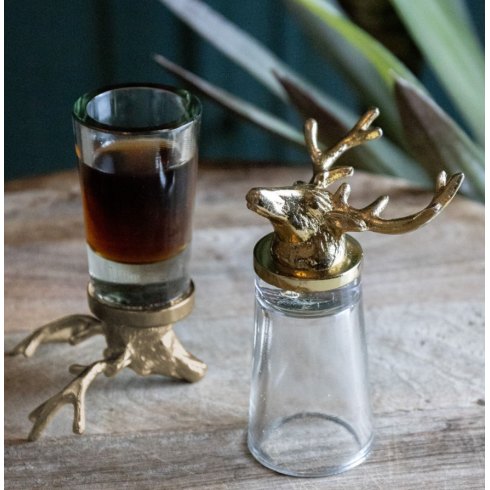 Set of Two Stag Shot Glasses In Gold Finish